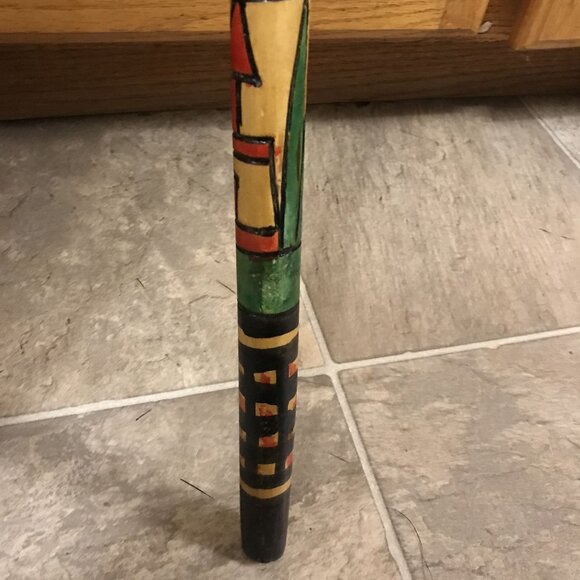 Handcrafted Wooden Walking Stick With Colorful Aztec Designs Cozumel Mexico 39" - Picture 7 of 11